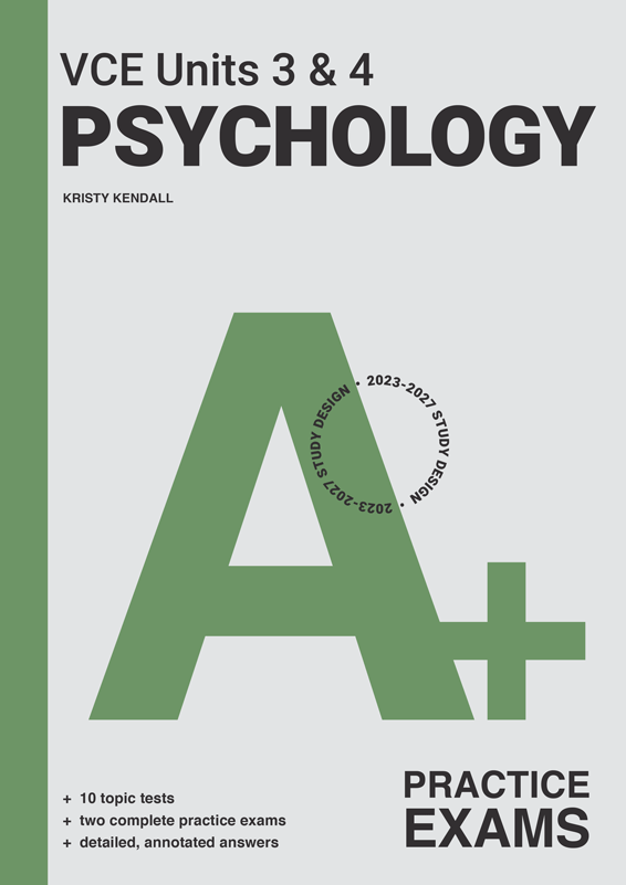 Cover design of Cengage A+ VCE Units 3 & 4 Psychology Practice Exams.