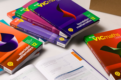 Photograph of the Nelson VICmaths series cover designs.