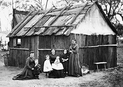 ‘Fair Delinquents – Irish Famine Orphans of Colonial Bathurst and Beyond. Photograph of bark house, New South Wales, c. 1873.