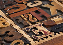 Old wooden typesetting characters