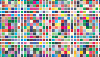 An orderly pattern of small, different colour, squares to represent the idea of colour management.